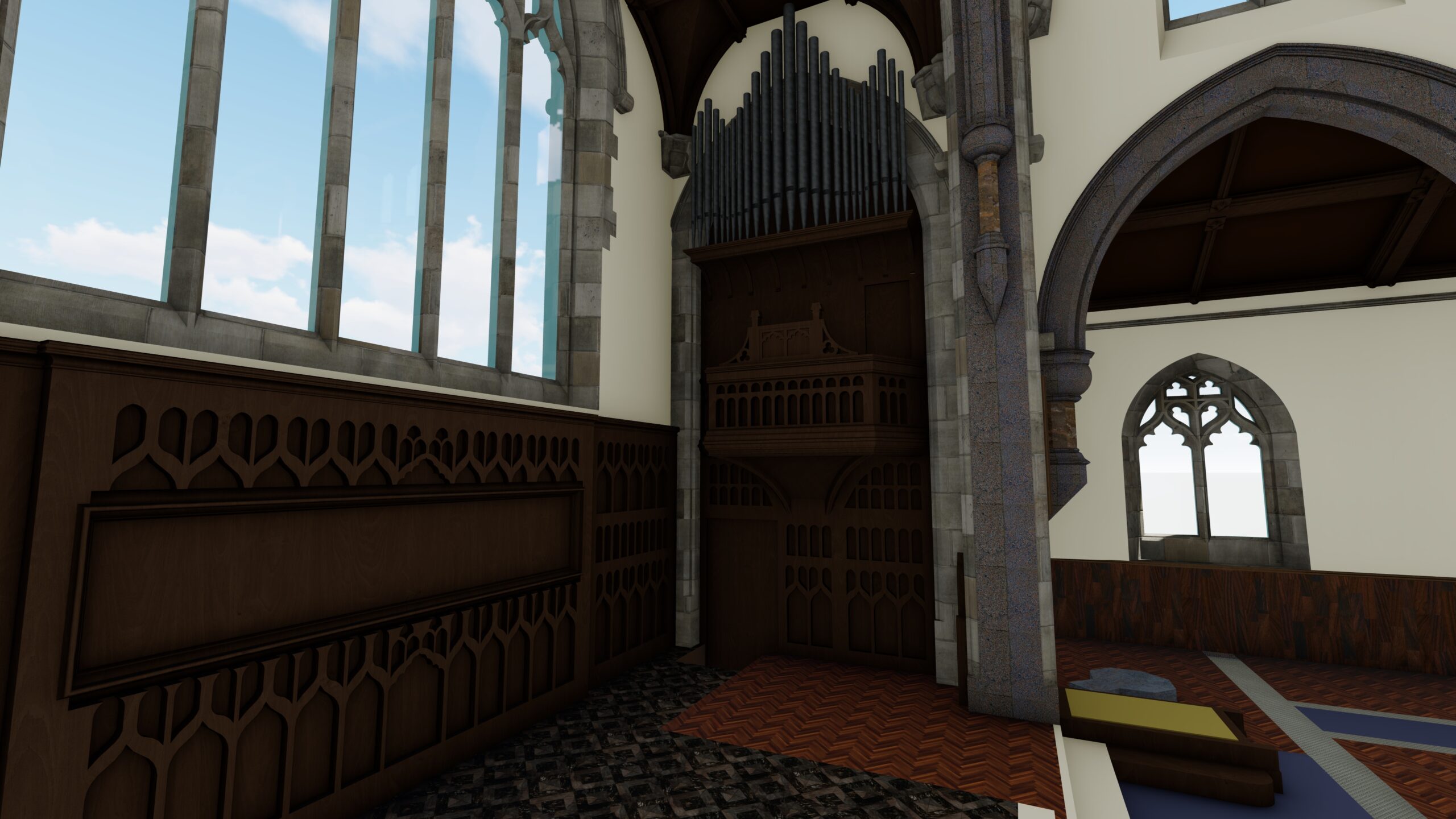 Image showing internal areas of a revit model of a Church produced as part of a measured building survey