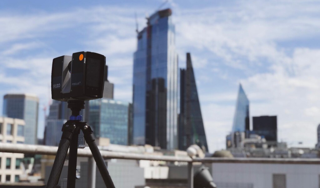Photo of a 3D Laser scanning survey using a FARO Laser Scanner. Deliverables included a full measured building survey of a property in London.