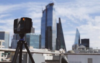 Photo of a 3D Laser scanning survey using a FARO Laser Scanner. Deliverables included a full measured building survey of a property in London.