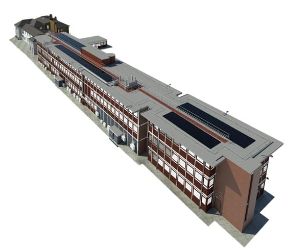 3D modelling survey showing external building. Revit model. 3D BIM model