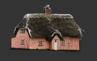 A point cloud scan of a pink house