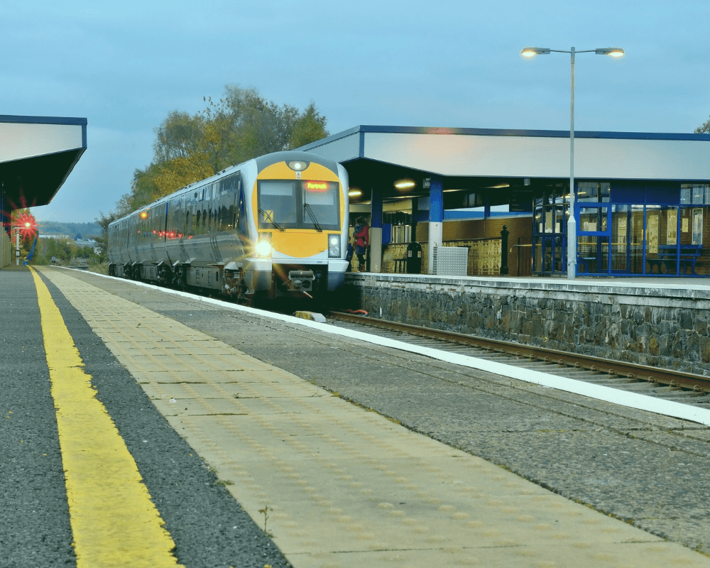 Train pulling up at a station